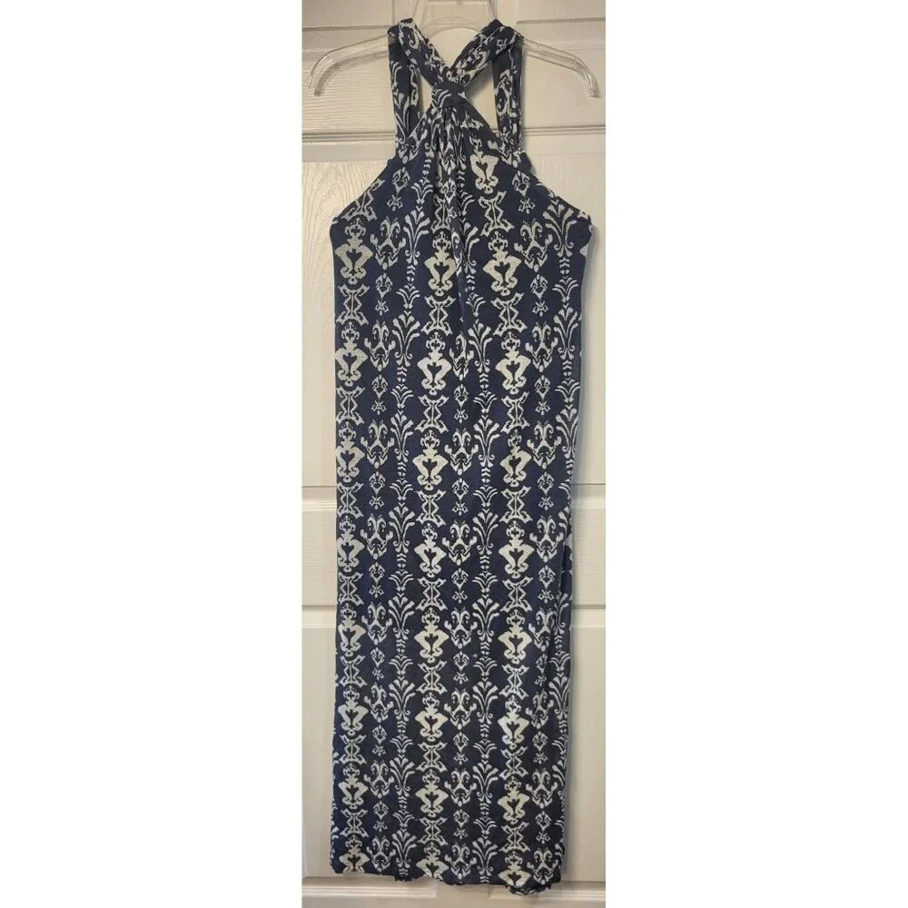 NWT Greylin Maxi Halter Racer Back Linen Look Wedding Guest Dress Size S Beach